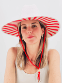 Baldiz Hat White Sun Hat with Red Stripes