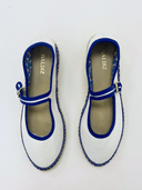 Baldiz Shoes Elodie Espadrille in White Raffia with Blue Trim