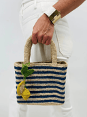 Baldiz Tote Blue Stripe Mini Mae Raffia Bag