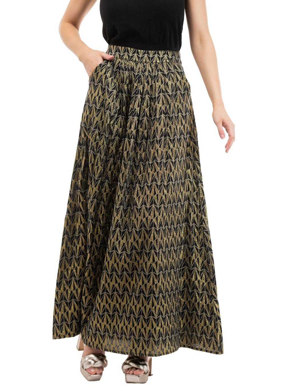 Beau & Ro Apparel A-Line Skirt | Black Geo Shine