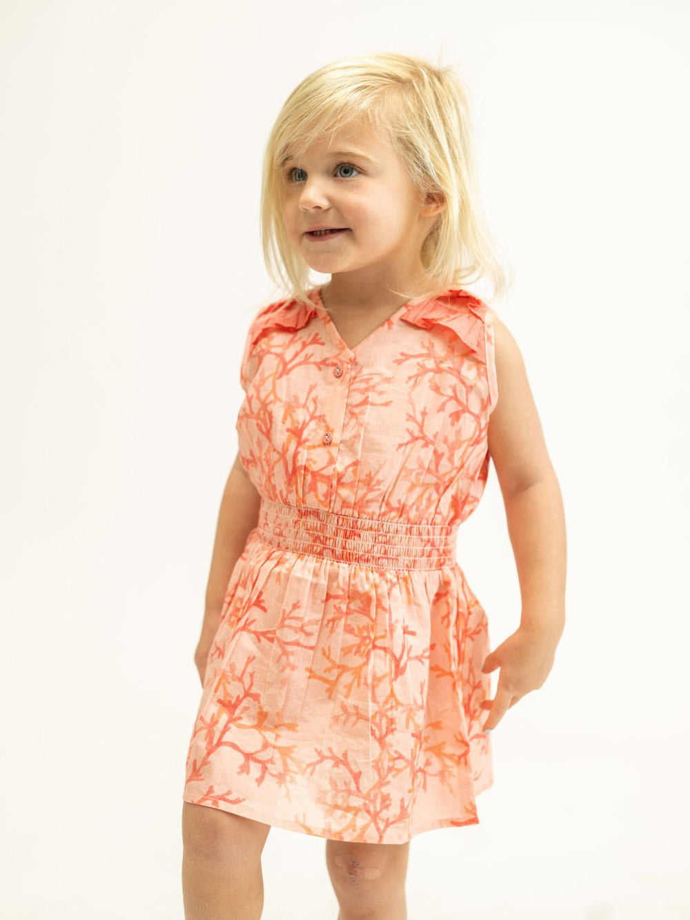 Beau & Ro Dress 3/4 Y SAMPLE | The Julia Kids Dress | Coral Pink on Pink | 3/4 Y