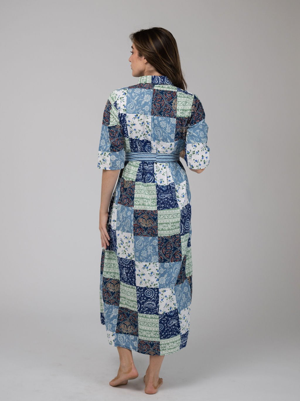 Beau & Ro Dress Quilted Maxi Dress in Blue Squares