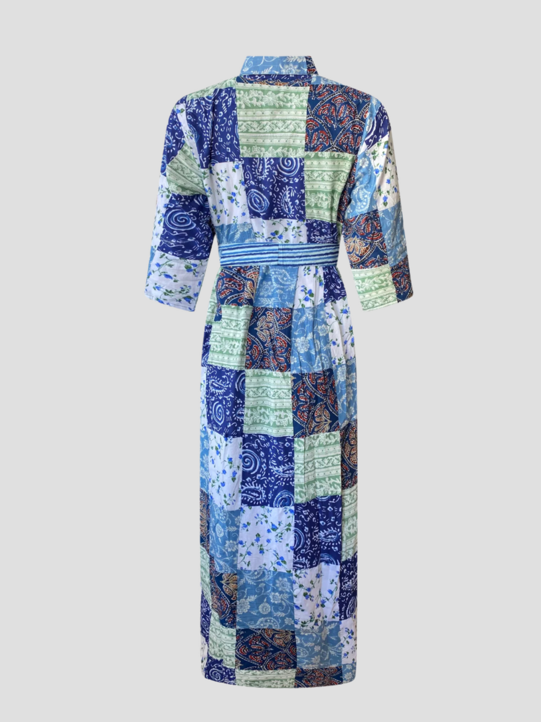 Beau & Ro Dress Quilted Maxi Dress in Blue Squares