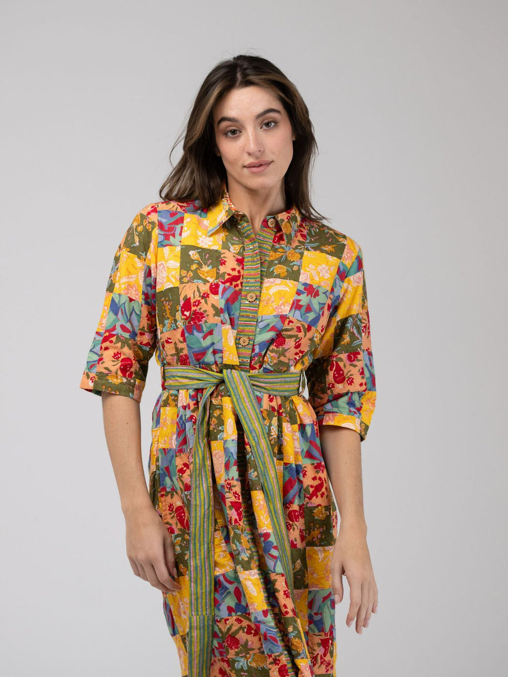 Beau & Ro Dress Quilted Maxi Dress in Multi Mini Square