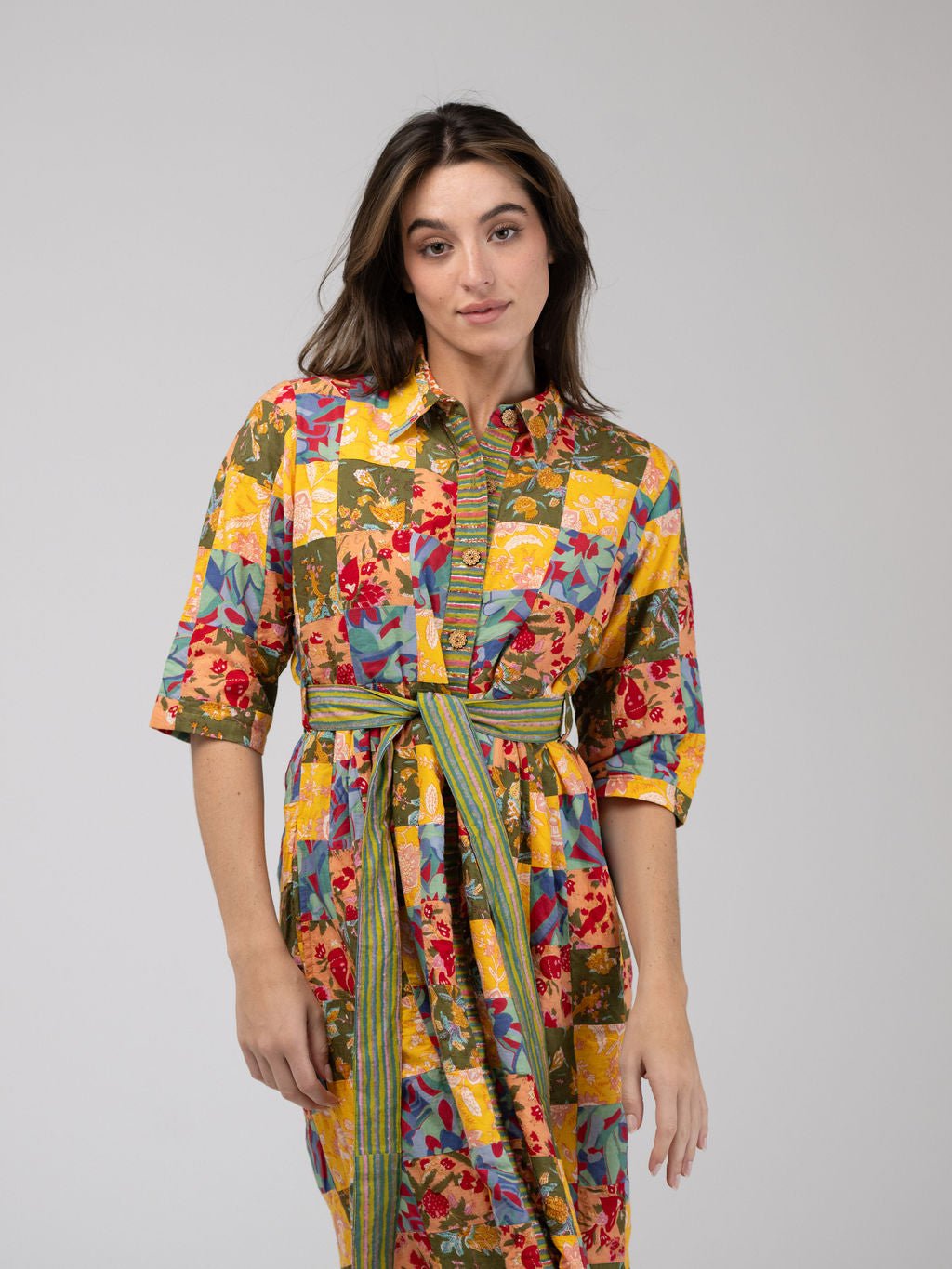 Beau & Ro Dress Quilted Maxi Dress in Multi Mini Square