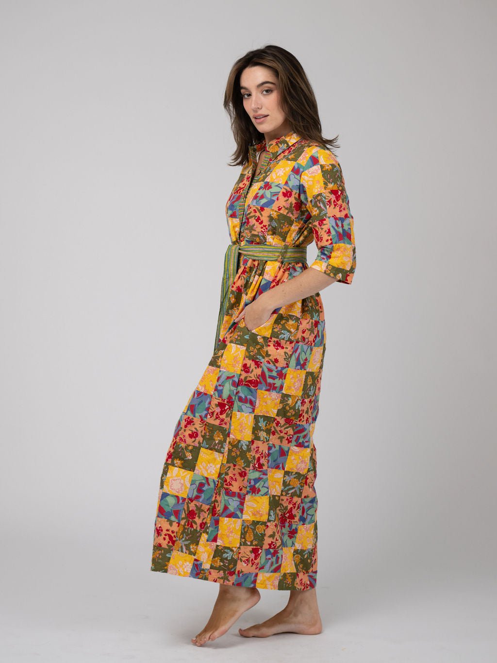 Beau & Ro Dress Quilted Maxi Dress in Multi Mini Square