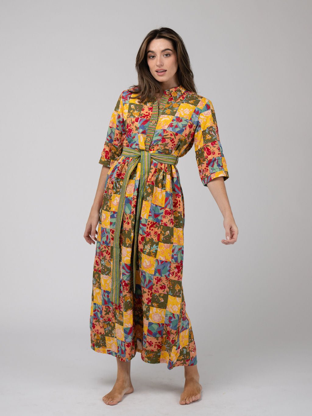 Beau & Ro Dress Quilted Maxi Dress in Multi Mini Square