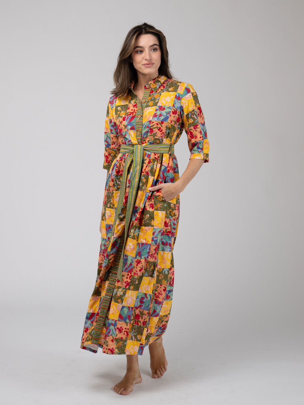 Beau & Ro Dress Quilted Maxi Dress in Multi Mini Square