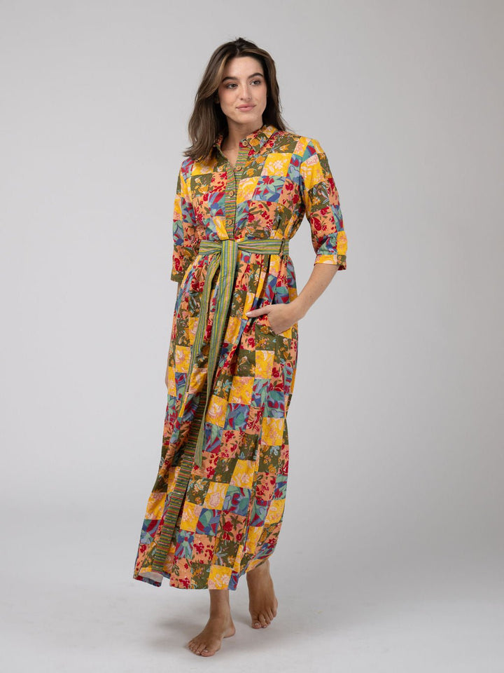 Beau & Ro Dress Quilted Maxi Dress in Multi Mini Square