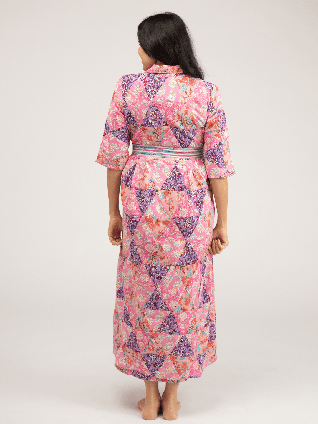 Beau & Ro Dress Quilted Maxi Dress in Pink Triangles