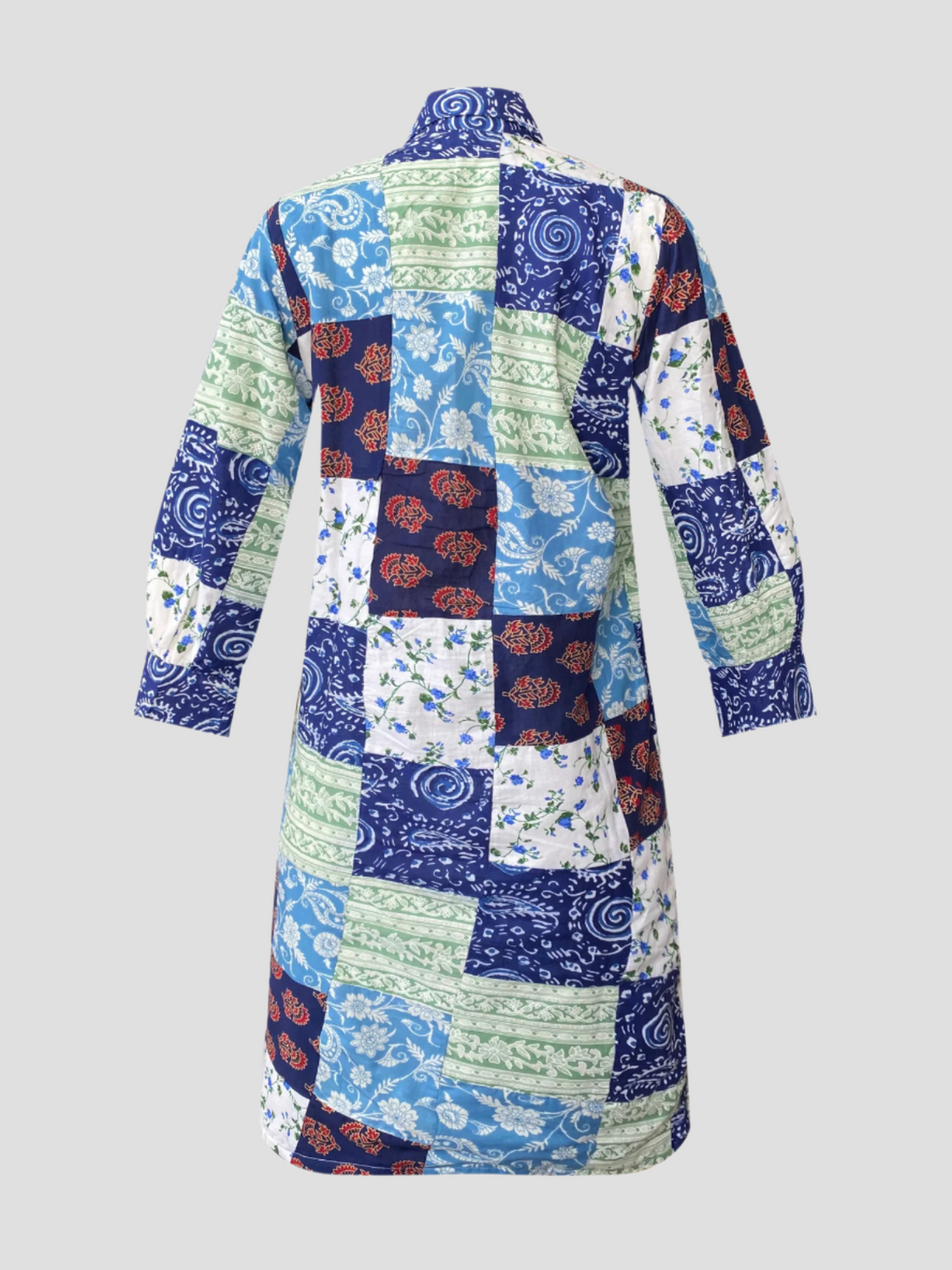 Beau & Ro Dress Quilted Midi Shirt Dress in Blue Squares