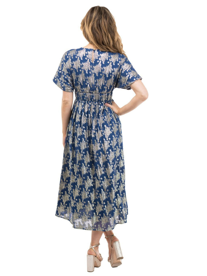 Beau & Ro Dress Retro Midi Dress | Navy Floral Shine