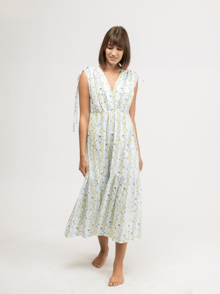 Beau & Ro Dress Small SAMPLE | The Blaire Dress | Blue Floral | Small