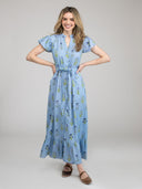 Beau & Ro Dress Small SAMPLE | The Flutter Dress | Blue Buti Flower | Small