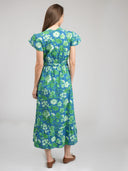 Beau & Ro Dress Small SAMPLE | The Flutter Midi Dress | Blue Fancy Flower | Small