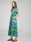 Beau & Ro Dress Small SAMPLE | The Flutter Midi Dress | Blue Fancy Flower | Small