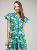 Beau & Ro Dress Small SAMPLE | The Flutter Midi Dress | Blue Fancy Flower | Small