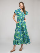Beau & Ro Dress Small SAMPLE | The Flutter Midi Dress | Blue Fancy Flower | Small