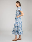 Beau & Ro Dress Small SAMPLE | The Flutter Midi Dress | Blue Little Fall Garden | Small