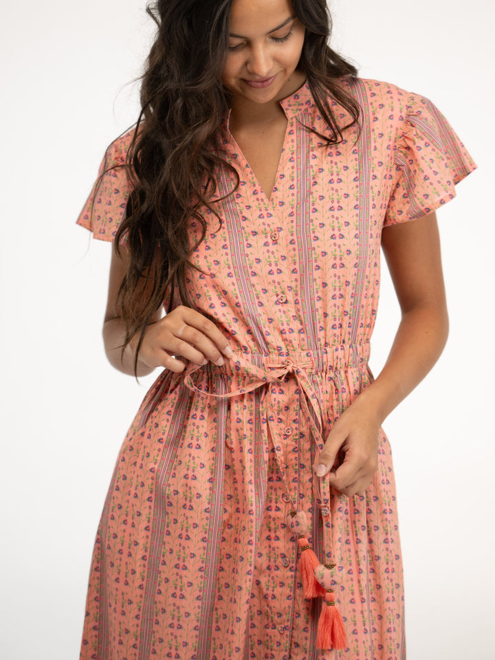 Beau & Ro Dress Small SAMPLE | The Flutter Midi Dress | Pink Mural Stripe | Small