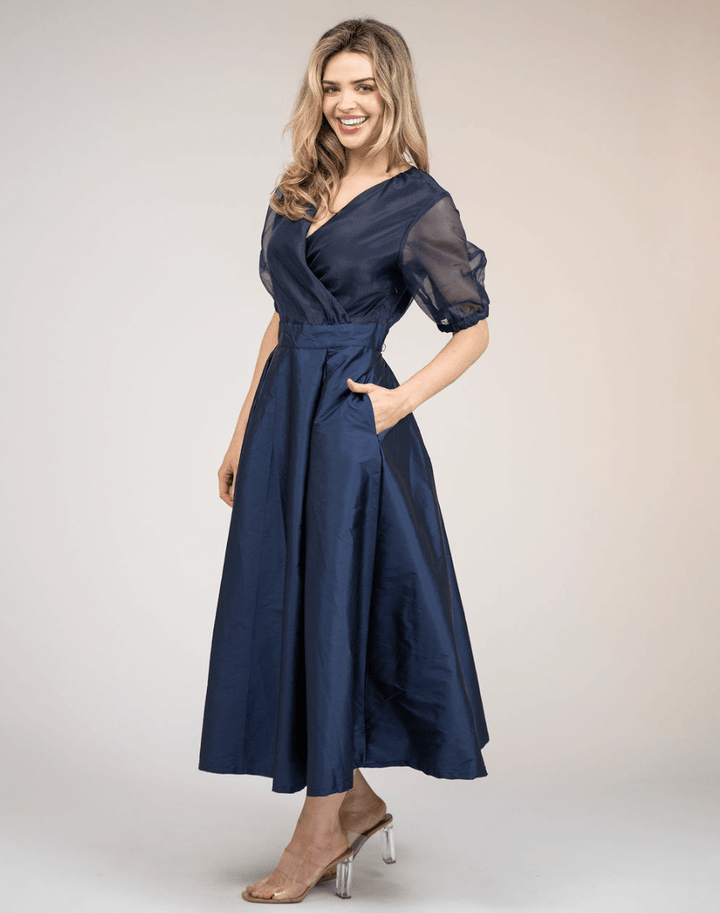 Beau & Ro Dress Small SAMPLE | The Madison Dress | Navy Organza + Taffeta | Small