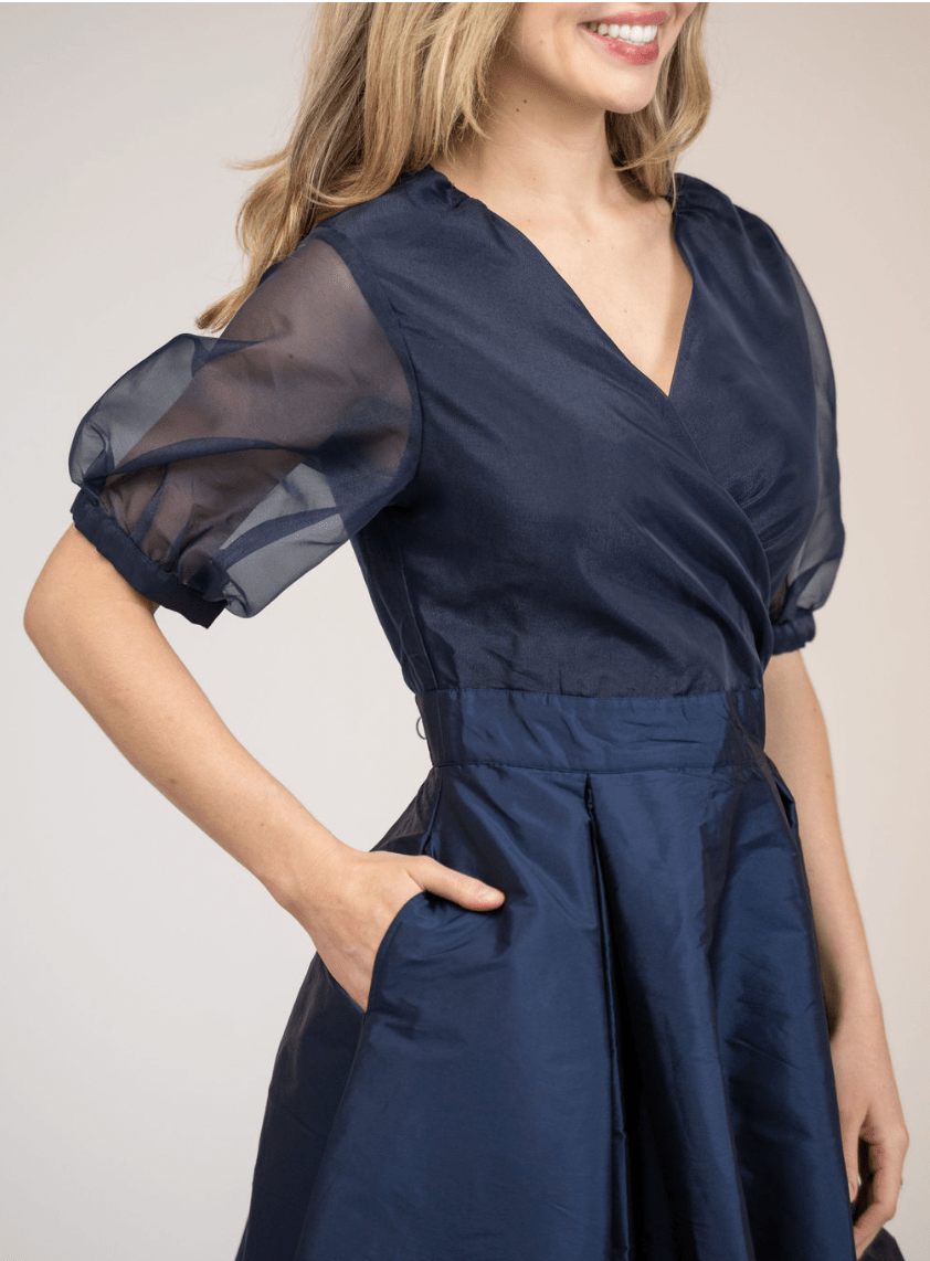 Beau & Ro Dress Small SAMPLE | The Madison Dress | Navy Organza + Taffeta | Small