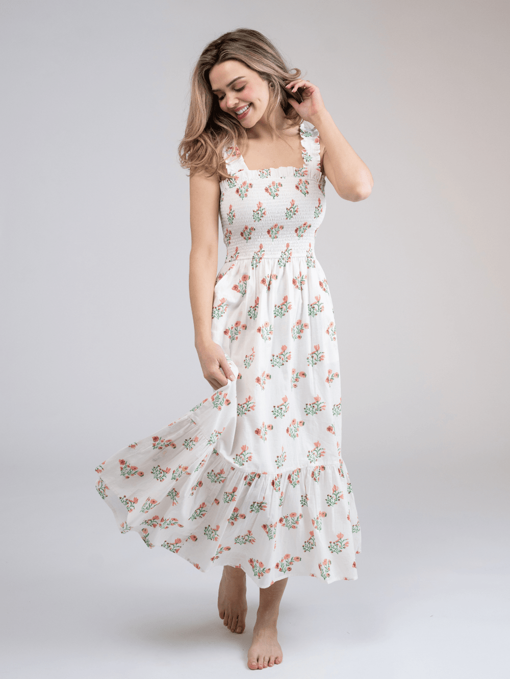 Beau & Ro Dress Small SAMPLE | The Page Midi | Pink Floral | Small
