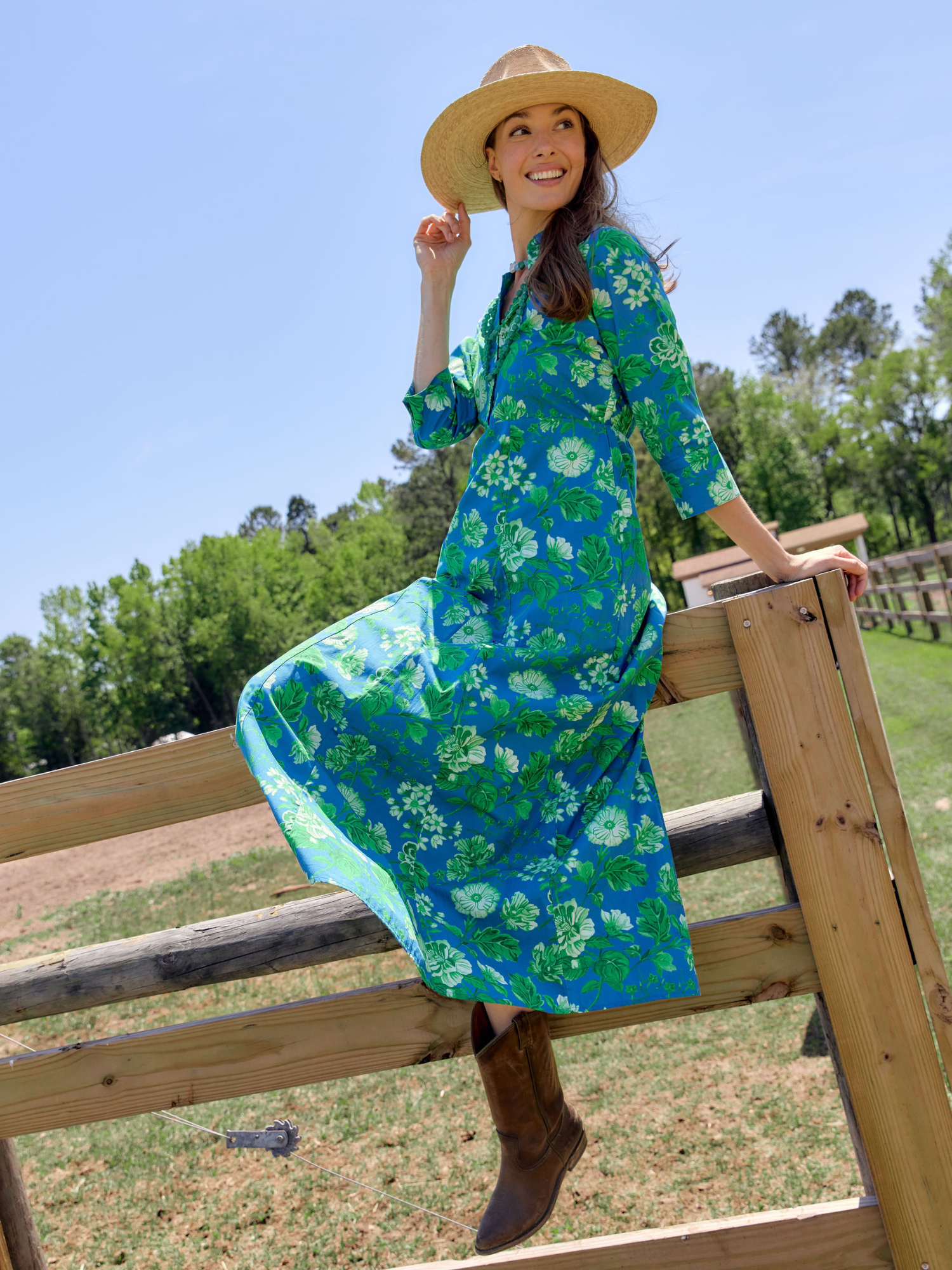 green dress blue flowers The Alexa Dress