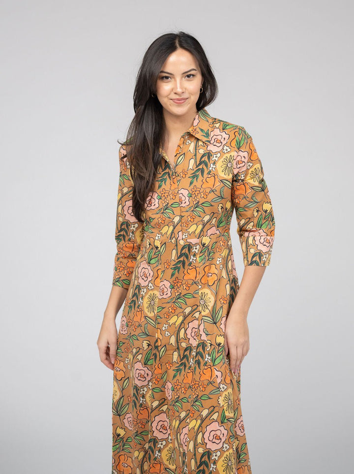 Beau & Ro Dress The Alexa Dress | Tan Fall Garden