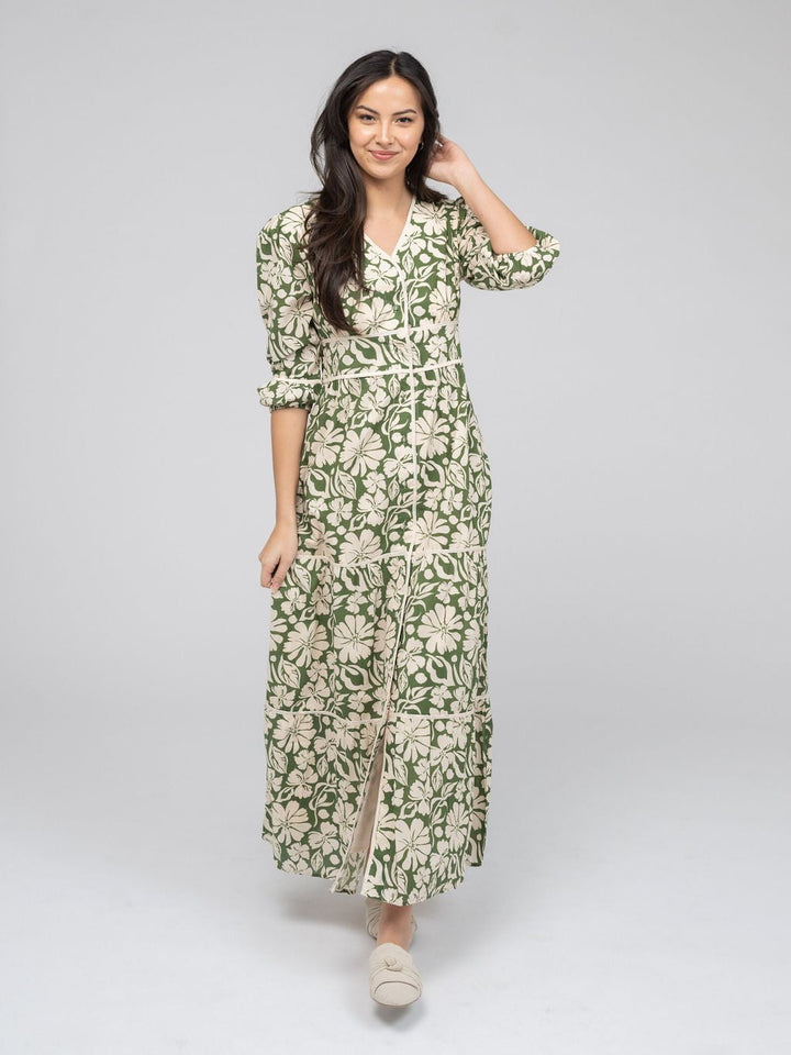 Beau & Ro Dress The Anna Dress | Green Flower Power