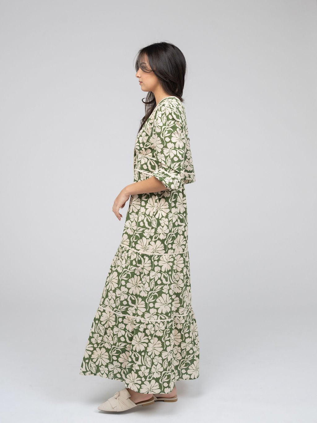 Beau & Ro Dress The Anna Dress | Green Flower Power