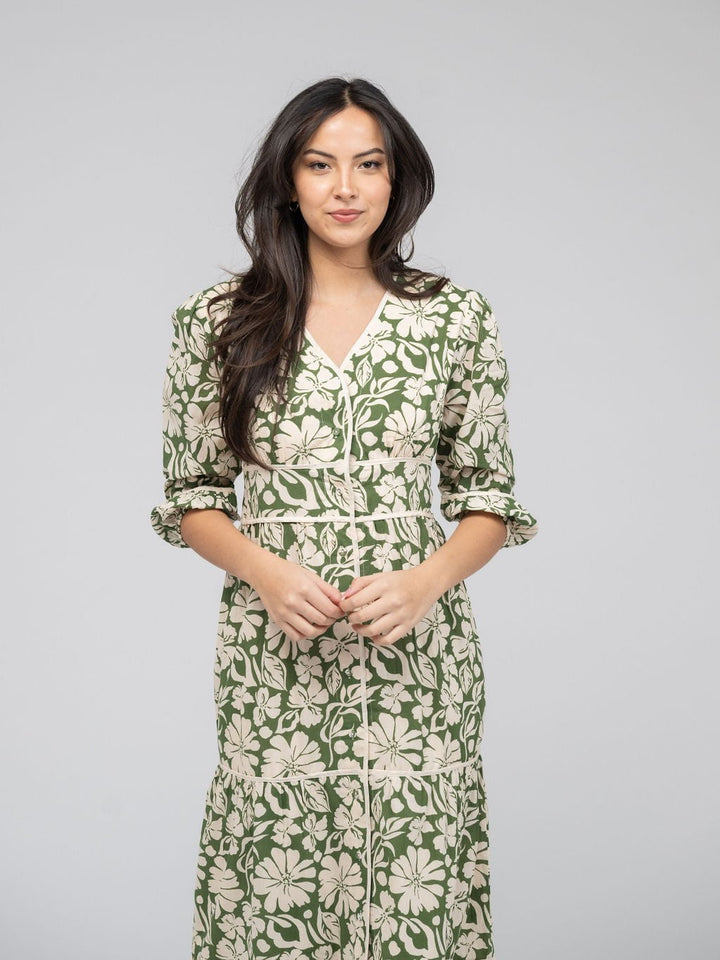 Beau & Ro Dress The Anna Dress | Green Flower Power