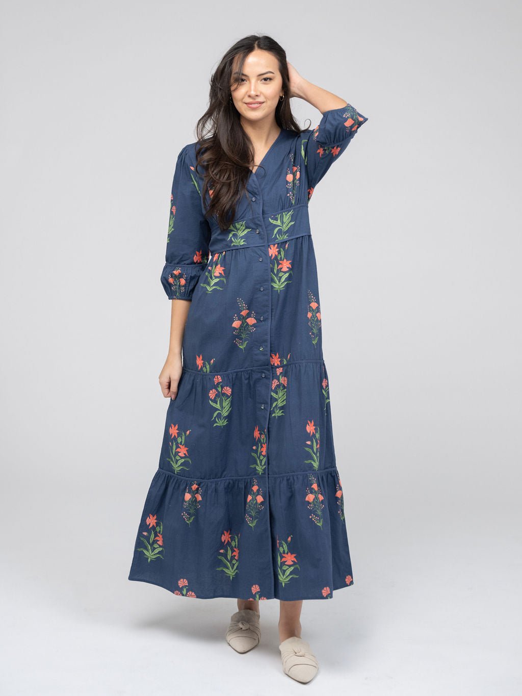 Beau & Ro Dress The Anna Dress | Navy Jaipur Floral