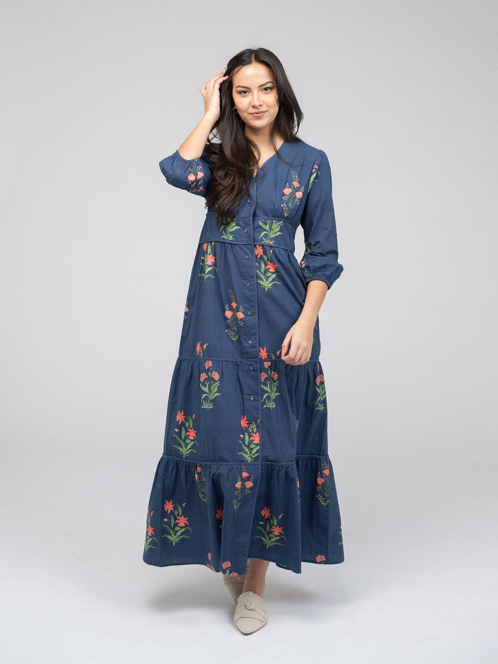 Beau & Ro Dress The Anna Dress | Navy Jaipur Floral