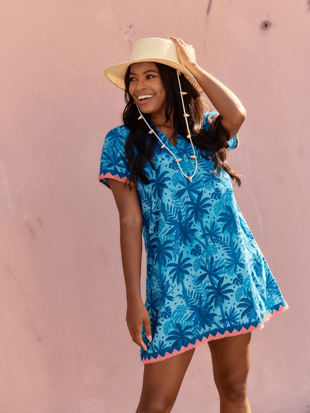 Beau & Ro Dress The Beach Tunic | Blue Palm Leaf