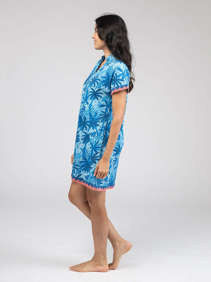 Beau & Ro Dress The Beach Tunic | Blue Palm Leaf