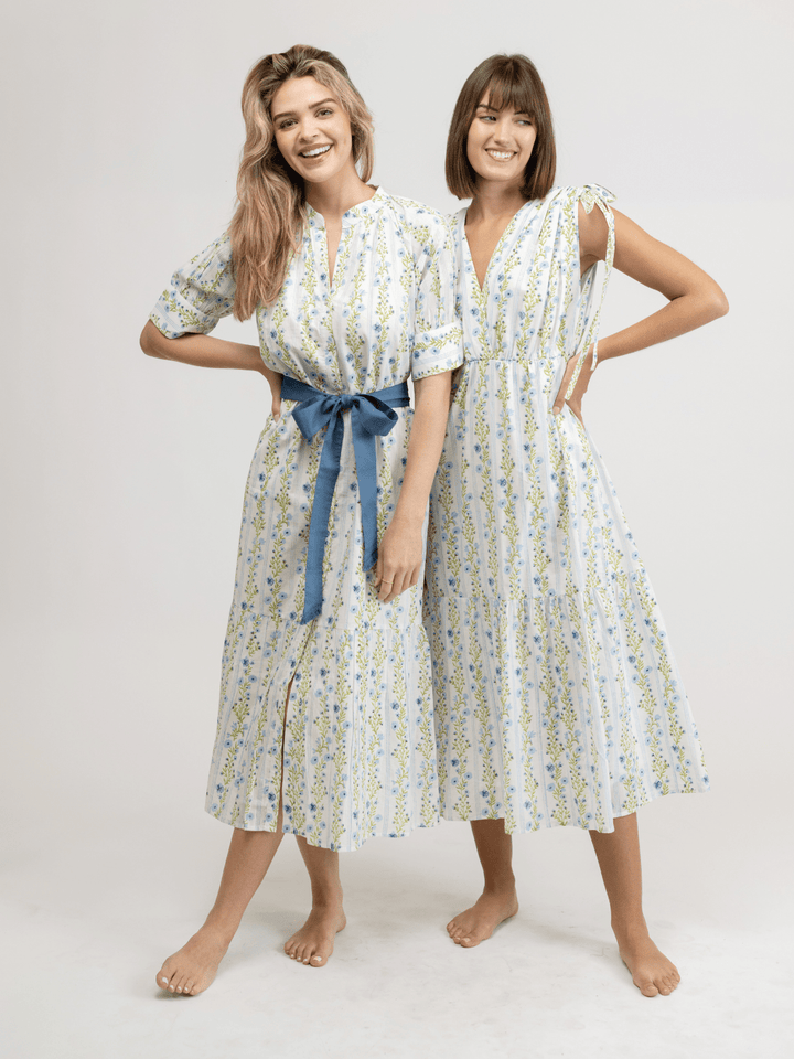 Beau & Ro Dress The Blaire Dress | Blue Floral Stripe