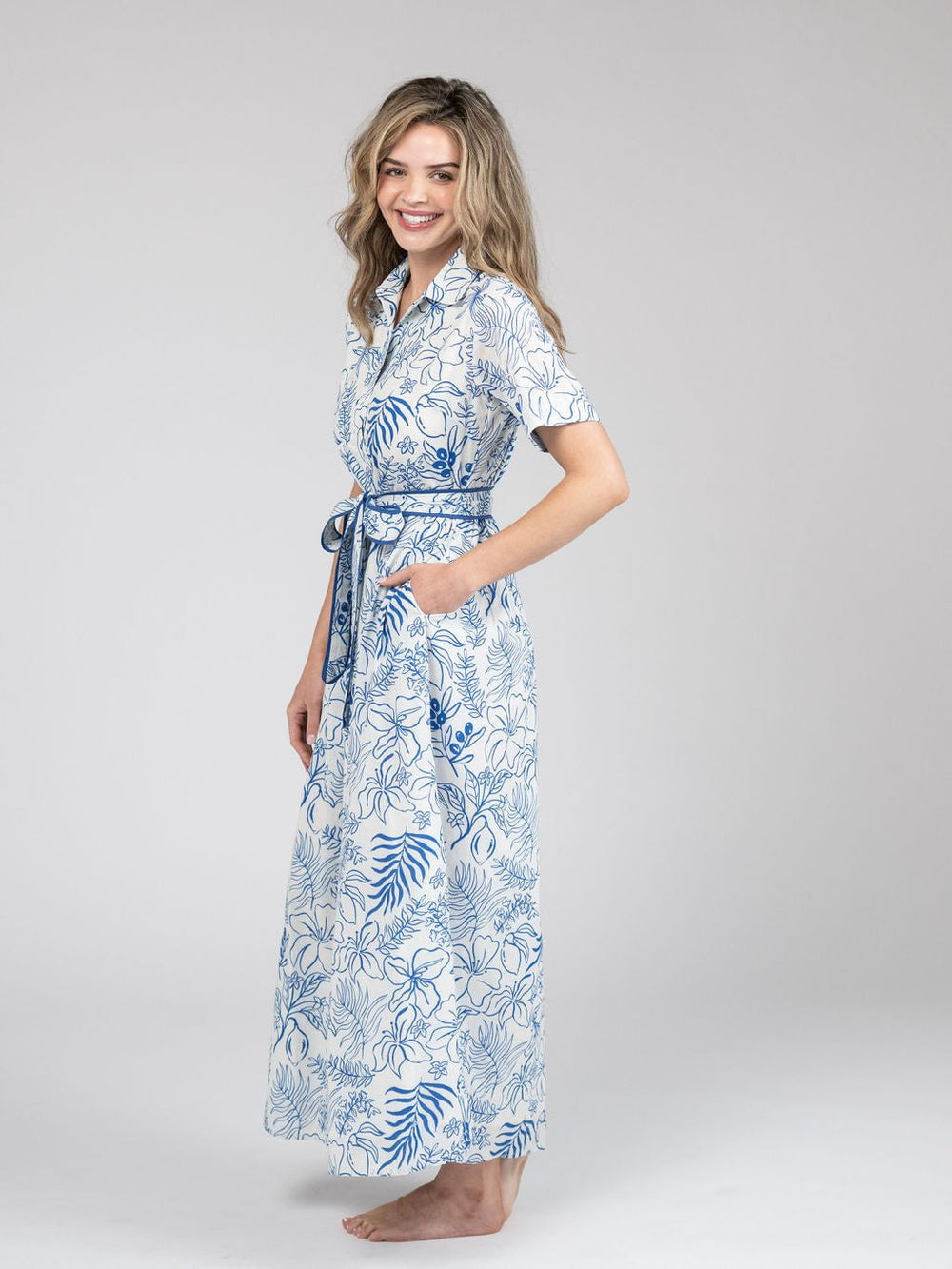 Beau & Ro Dress The Elle Maxi Dress | Blue Flora Sketch
