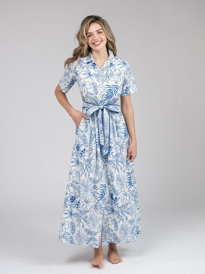 Beau & Ro Dress The Elle Maxi Dress | Blue Flora Sketch