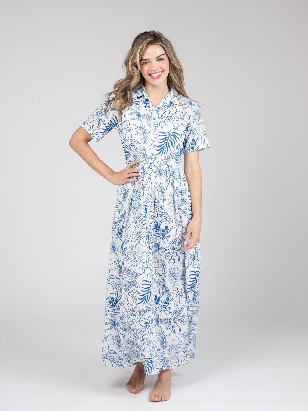 Beau & Ro Dress The Elle Maxi Dress | Blue Flora Sketch