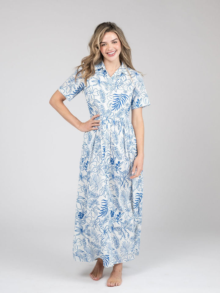 Beau & Ro Dress The Elle Maxi Dress | Blue Flora Sketch