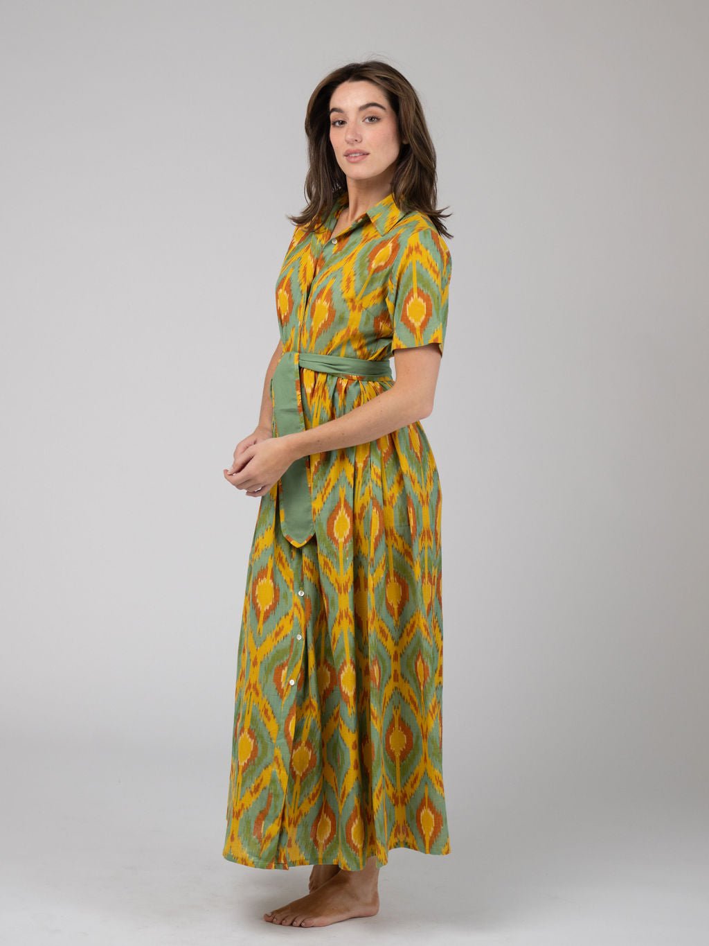 ikat long dress Pomegranate | Ikat Azul Long Button Down DressM | 100% Cotton