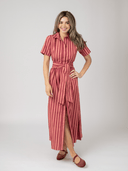 Beau & Ro Dress The Elle Maxi Dress in Red Love Stripe
