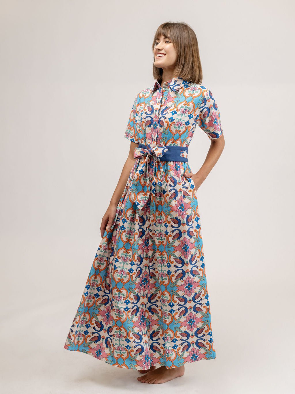 Beau & Ro Dress Small SAMPLE | The Elle Midi Dress | Summer Peacock | Small
