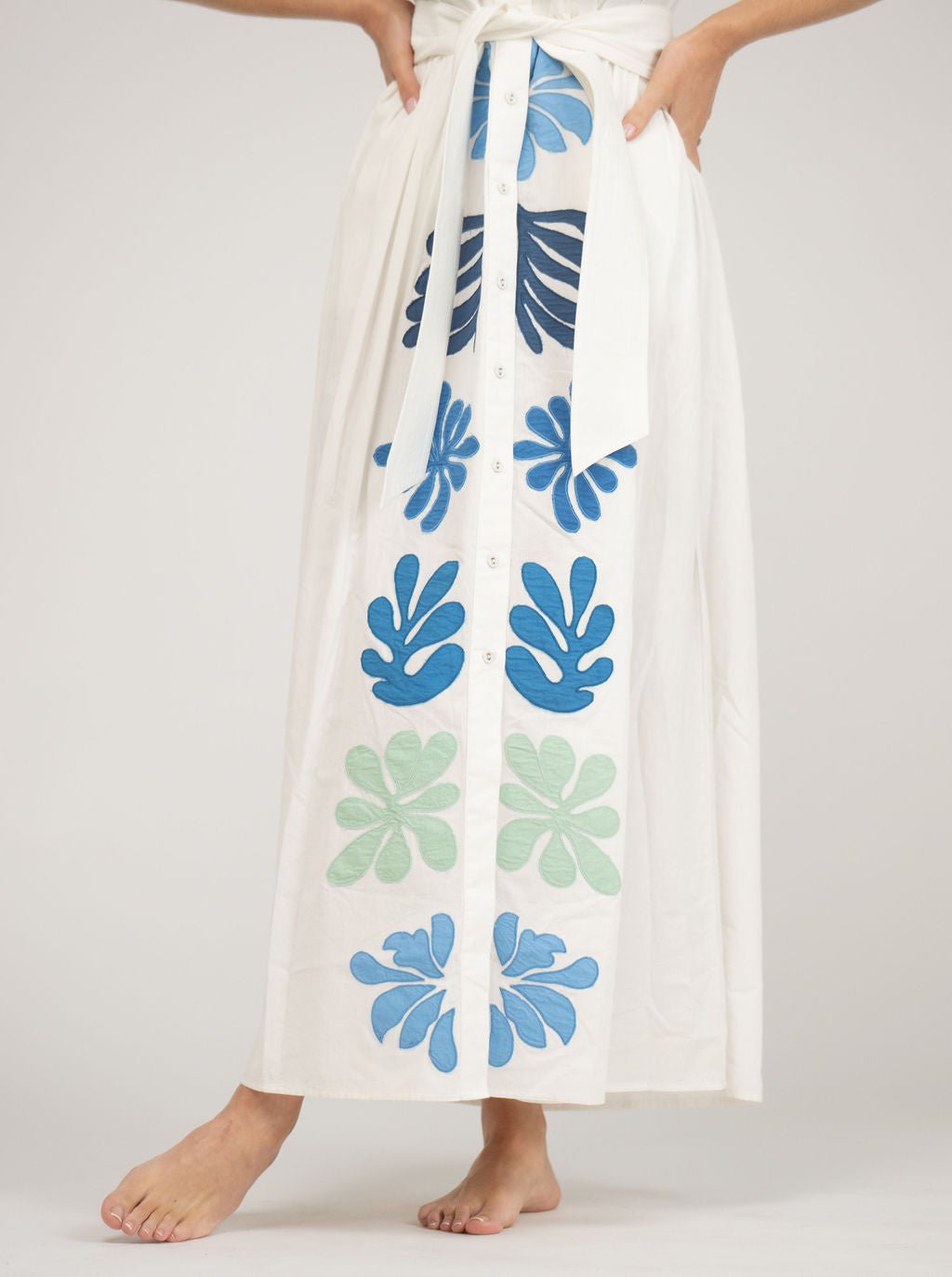 Beau & Ro Dress The Elle Maxi Dress | White Aqua Appliqué
