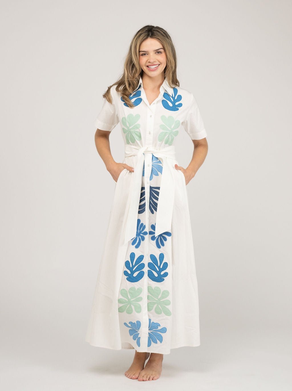 Beau & Ro Dress The Elle Maxi Dress | White Aqua Appliqué