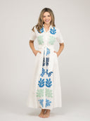 Beau & Ro Dress The Elle Maxi Dress | White Aqua Appliqué