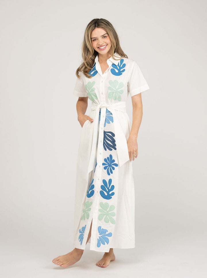 Beau & Ro Dress The Elle Maxi Dress | White Aqua Appliqué