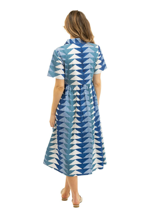 Beau & Ro Dress The Elle Midi Dress | Blue Bagru Triangle