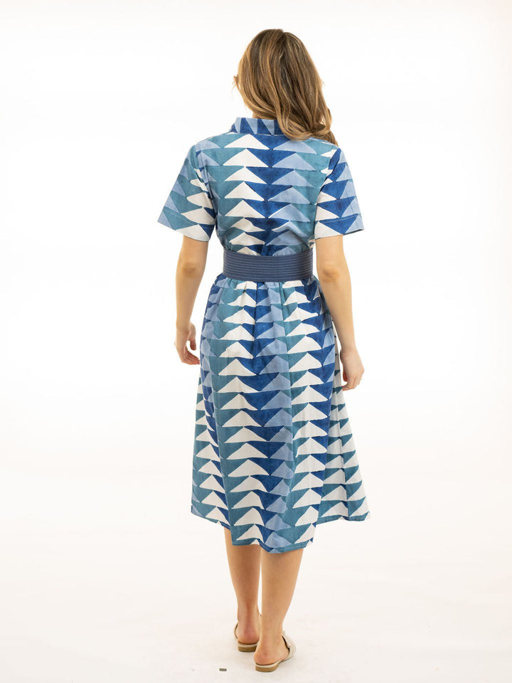Beau & Ro Dress The Elle Midi Dress | Blue Bagru Triangle